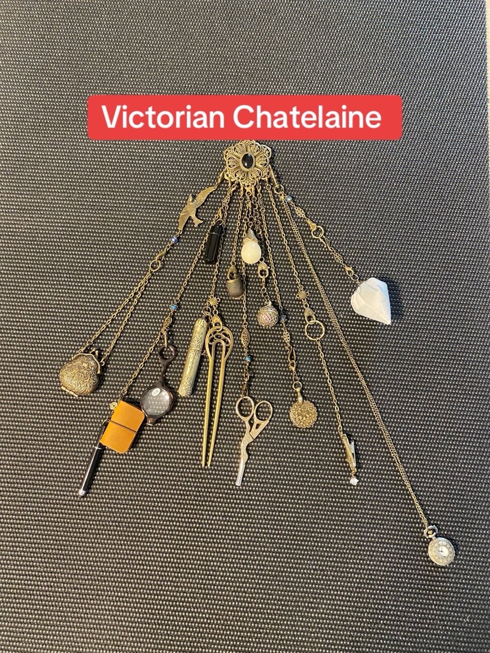 Victorian Chatelaine waist belt clip with rare tools